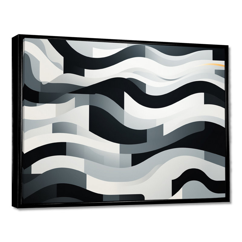 Vagues d'art stylisées monochromes - Vagues, Cadre flottant noir, H 12 po x l 20 po