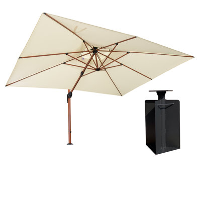 Gira 120'' x 156'' Rectangular Wood Pattern Cantilever Umbrella With Base In Ground,Cream