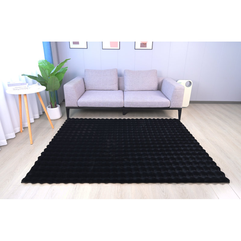 Ensemble de tapis rectangulaires en polyester tissé à la machine de couleur unie Ermenia, 5 pi 3 po x 7 pi 6 po