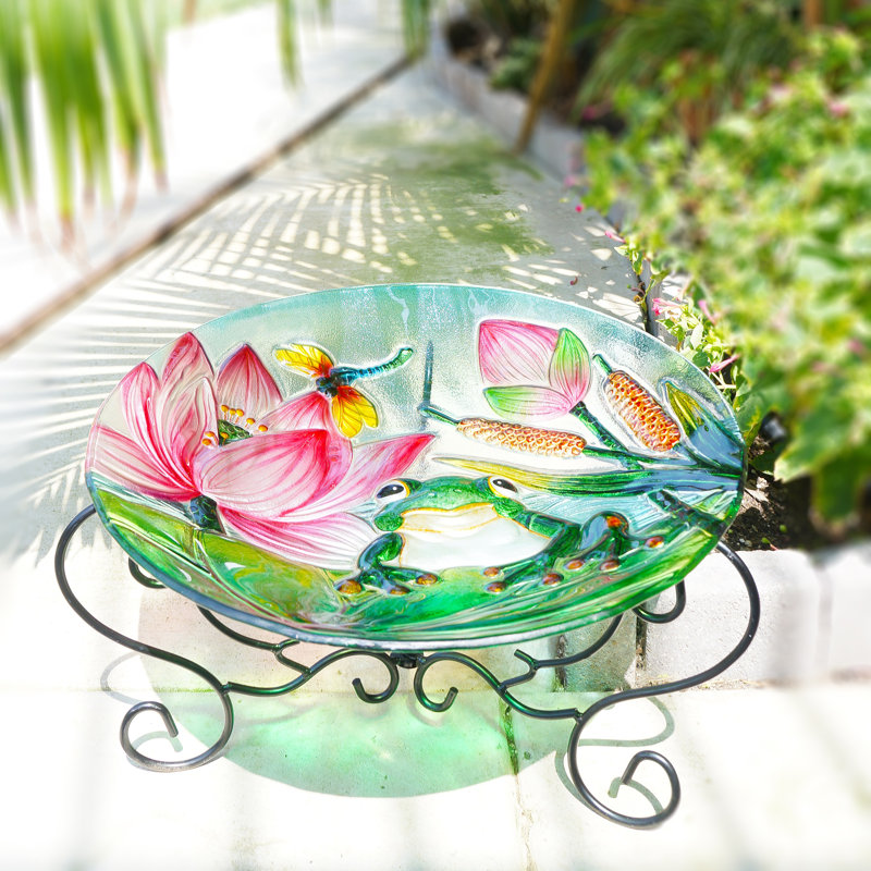 18" Glass Frog and Lotus Decorative Plate