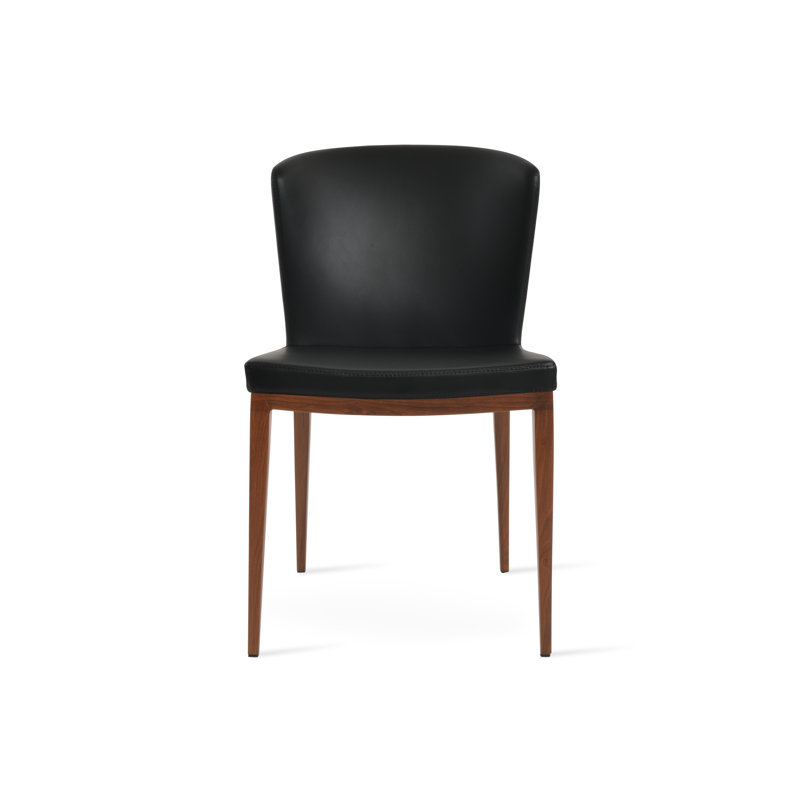 Capri MW Side Chair, Black Faux Leather, Walnut