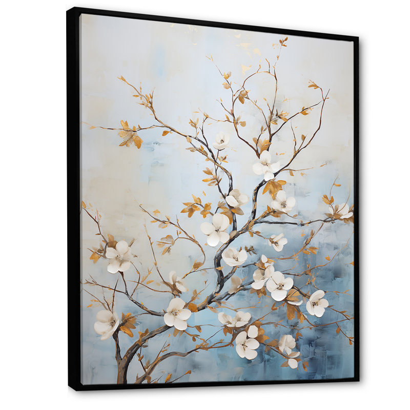 Blanc cornouiller Blossom Dreams V sur toile, Cadre flottant noir, 40" H x 30" W