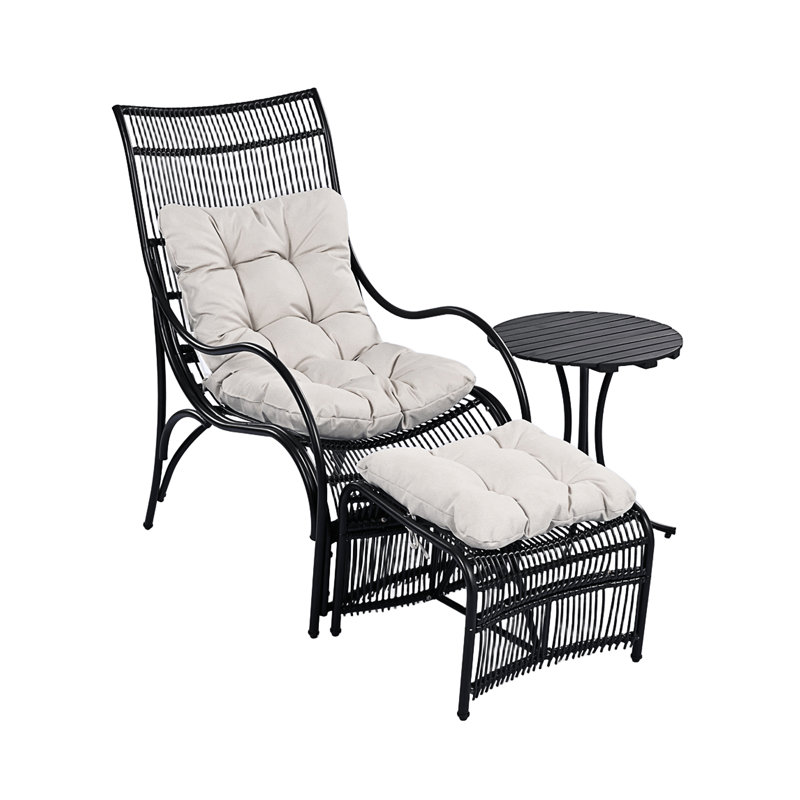 Ensemble de mobilier d'extérieur en osier 3 pièces avec méridienne, Noir