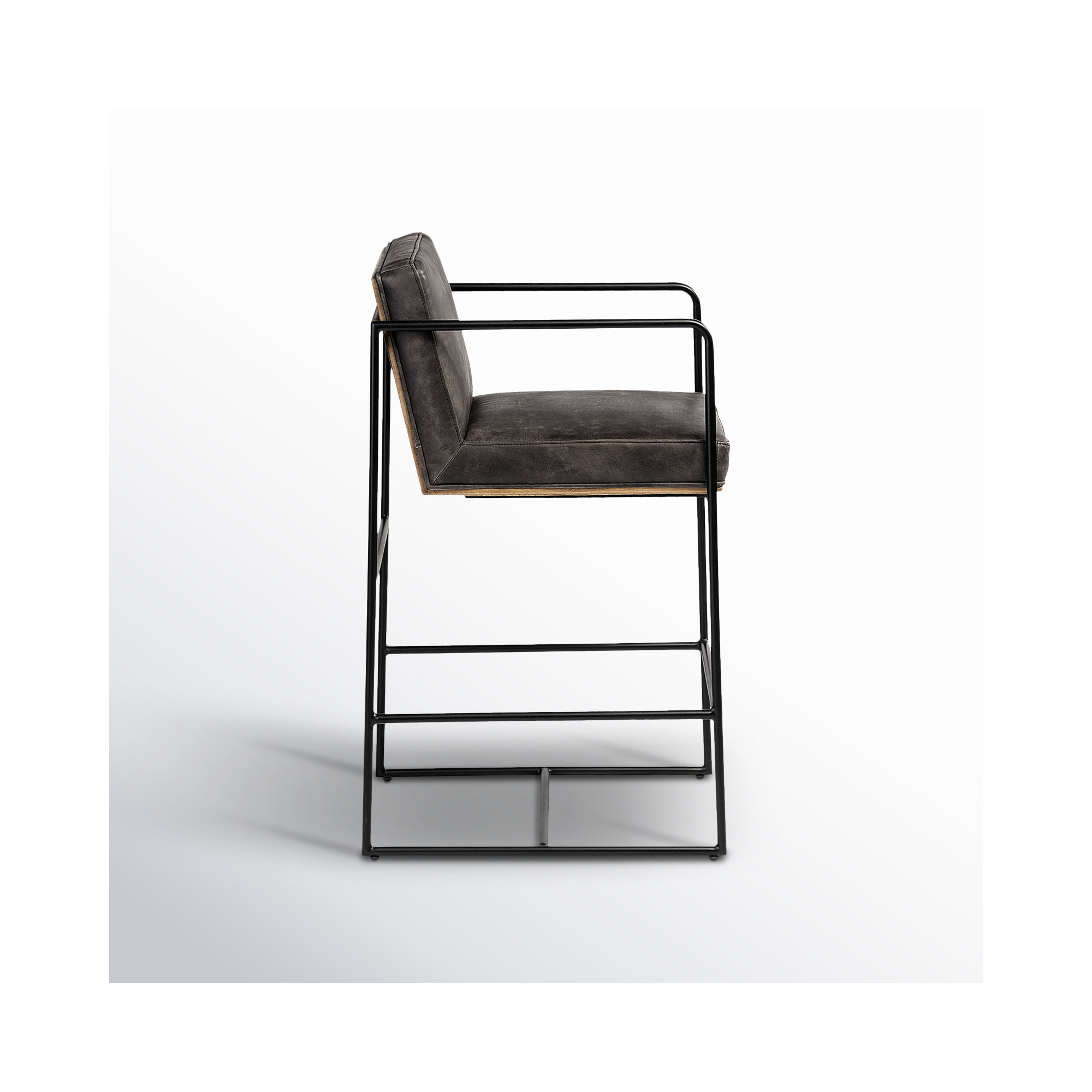 Sidney Genuine Leather Bar & Counter Stool, Dark Gray, Counter Stool (26” Seat Height)