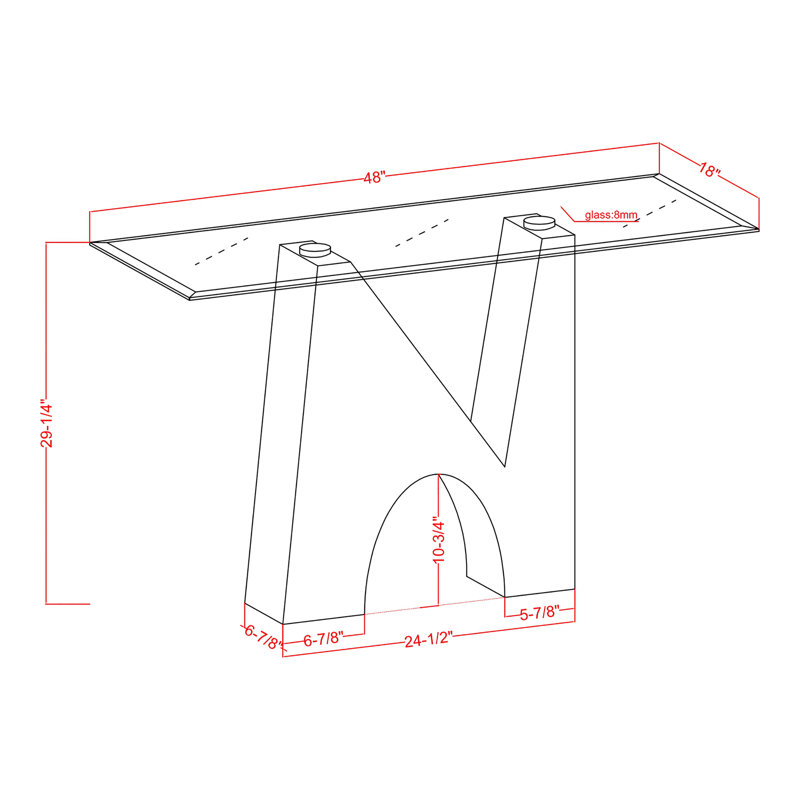 48'' Glass Top Console Table