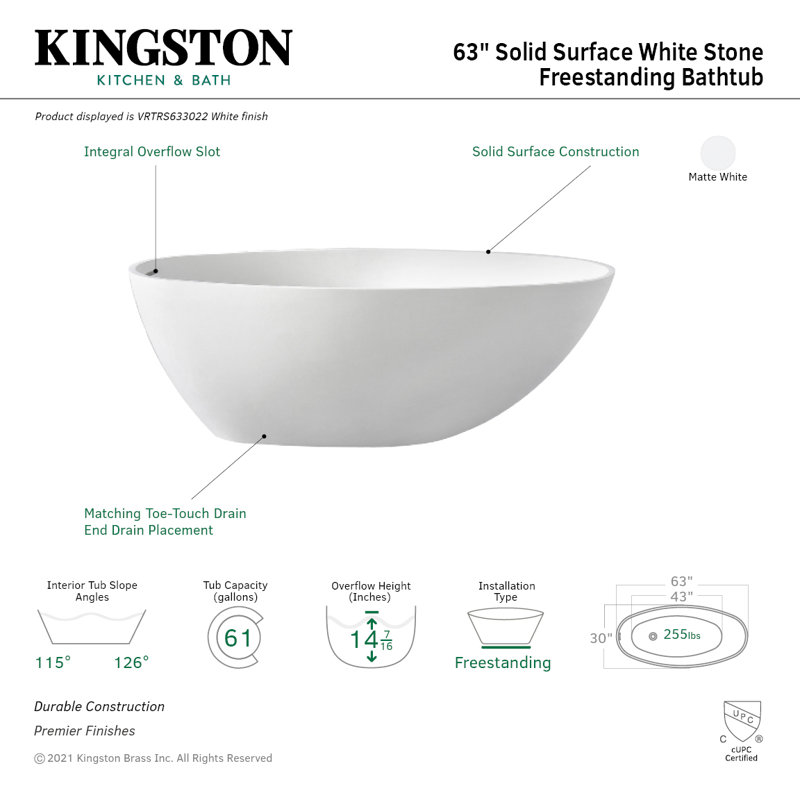 Matte White Solid Surface Freestanding Egg Shaped Tub