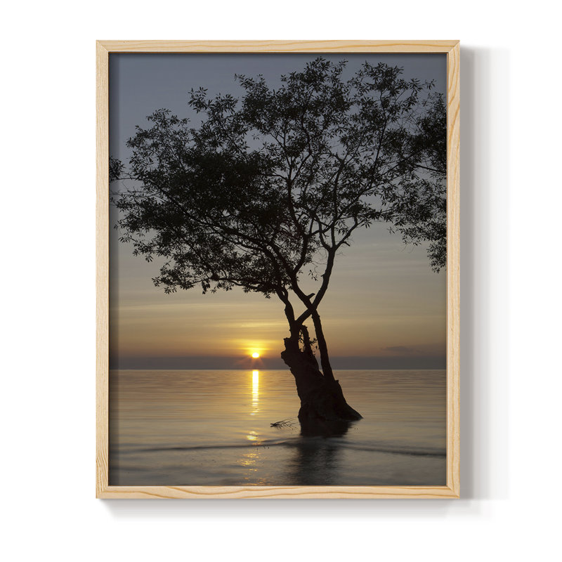 Coucher de soleil coucher de soleil, reproduction encadrée - bois massif, H 11 po x l 9 po, Naturel