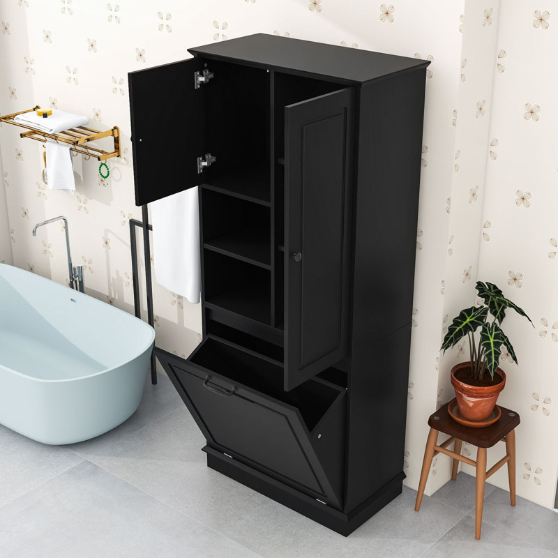 Grande armoire de rangement avec tablettes réglables et grand panier rabattable, Noir
