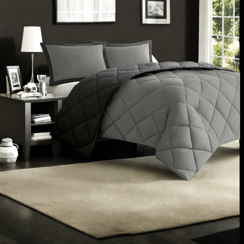 Ensemble de literie moderne, édredon réversible en polyester 3 m Scotchgard, gris noir
