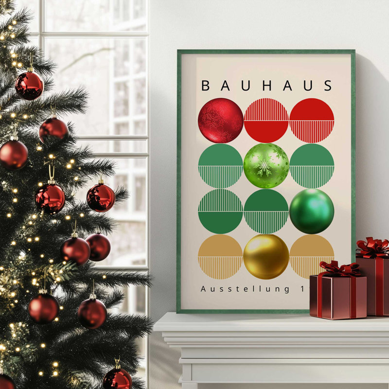 Affiche de décoration de Noël Bauhaus, Cadre simple en zinc patiné, H 15,25 po x l 12,25 po