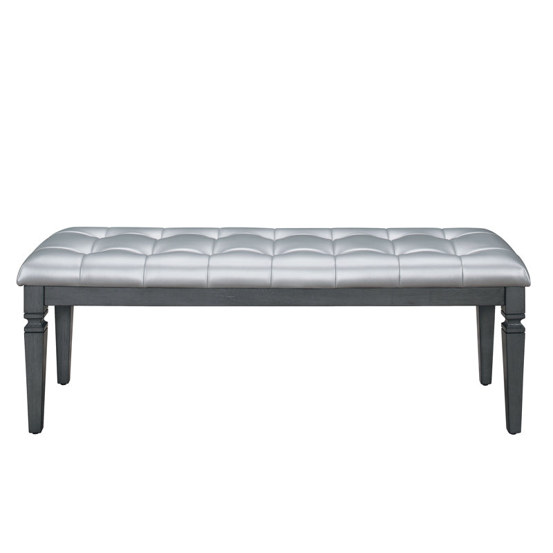 Banc rembourré en similicuir Waldon, Gris/argent