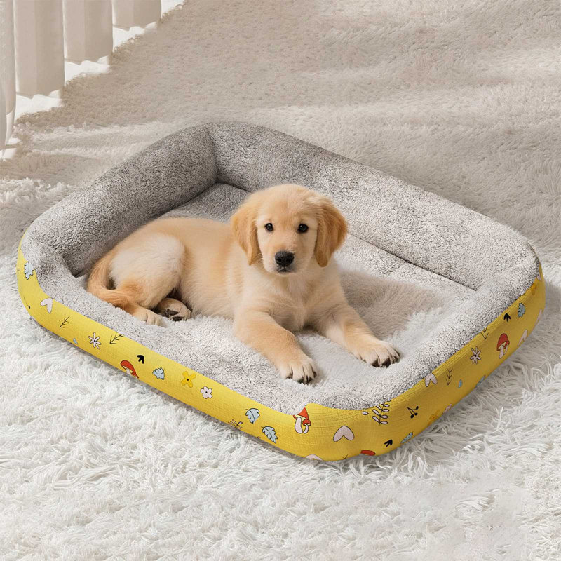 Coussin de caisse orthopédique pour chien 23,6 x 17,7 po, Jaune