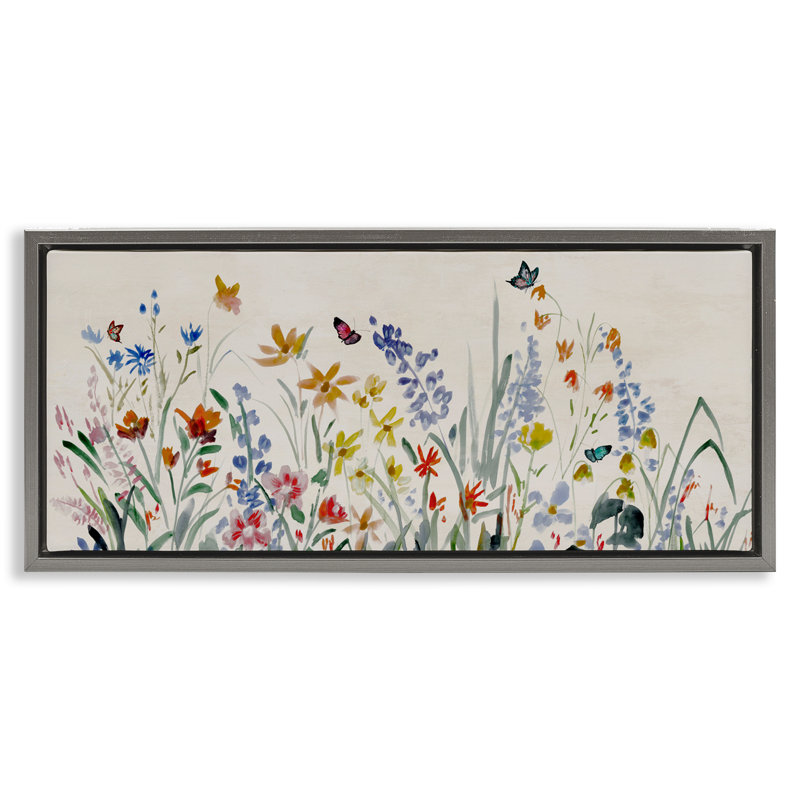 Cadre flottant Wildflower Whispers Garden, design par Jacob Q, H 11 po x l 25 po, Cadre flottant gris lustré