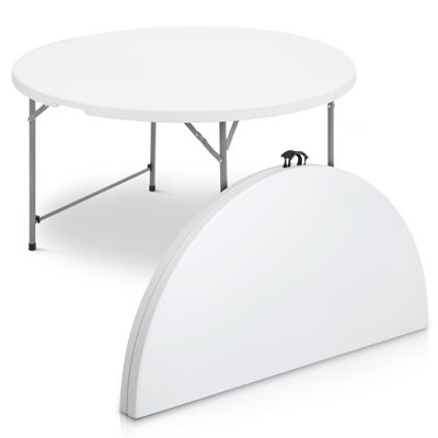 Round Foldable Plastic Table Collapsible Circular Steel Frame with Carry Handle