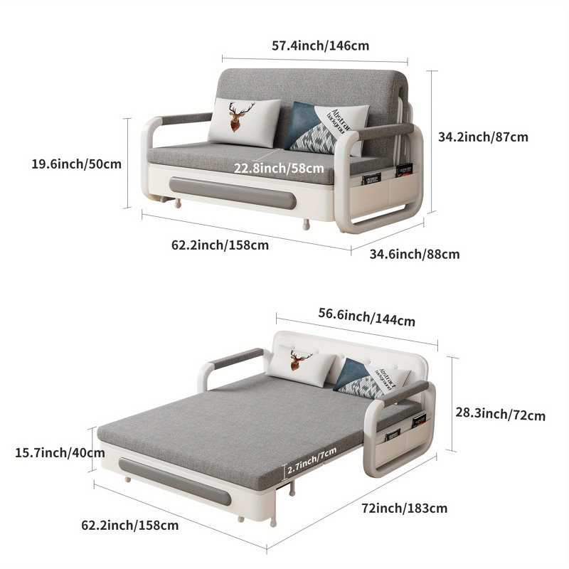 3-in-1 Convertible Sofa Bed with Storage, Double Sleeper Chair with Metal Frame & High Weight Capacity, Ideal for Living Room and Bedroom – Available in 128 cm and 158 cm