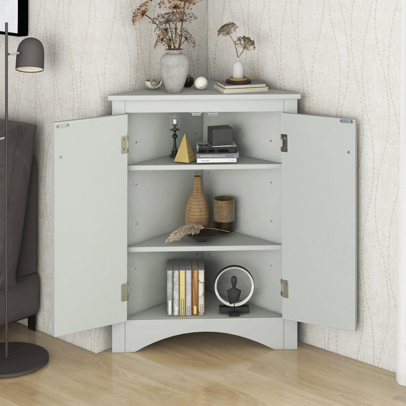 Grey Triangle Bathroom Storage Cabinet With Adjustable Shelves, Freestanding Floor Cabinet For Home Kitchen, Gray