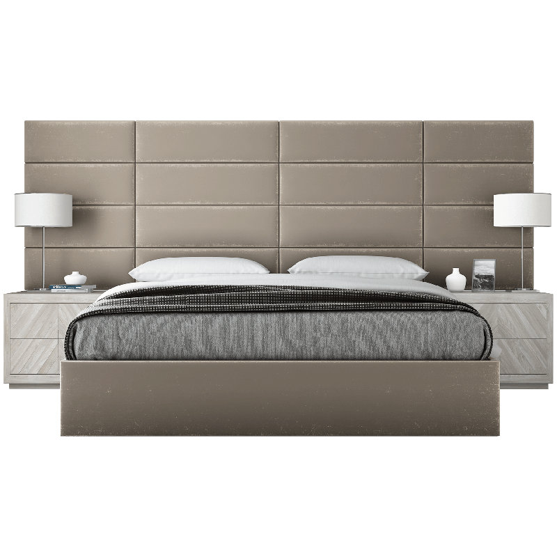 Sapan Upholstered Bed, Velvet Sand Storm, Queen