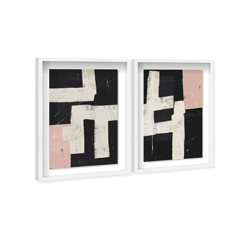 Placed together set Shadowbox Abstract Print by Oliver Gal, Black Frame, 10 x 15, 31.5"H x 46.5"W, White Shadowbox