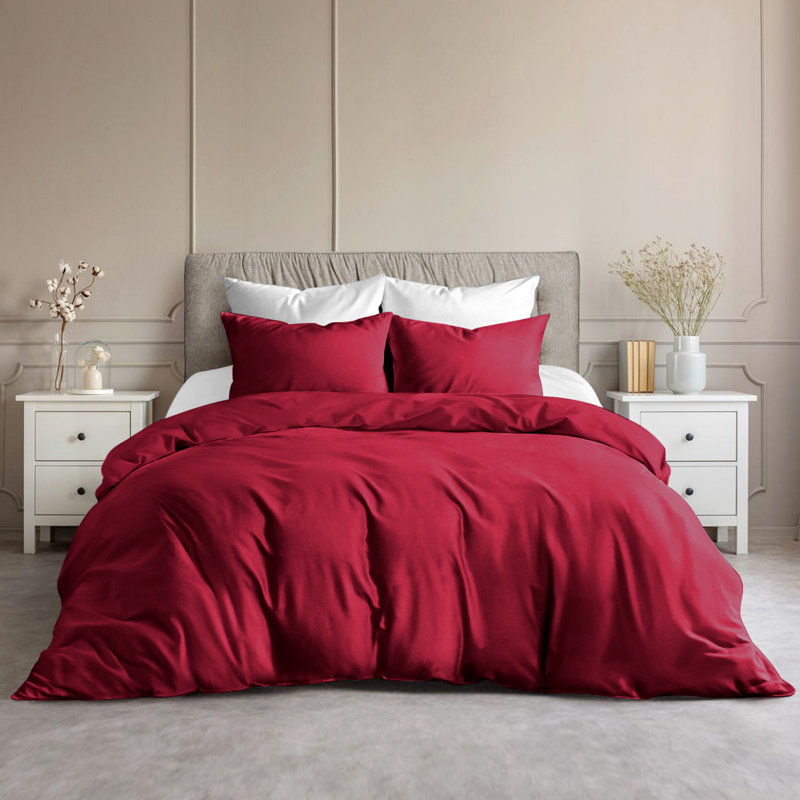 Plain Microfibre Reversible Contemporary Quilt Duvet Cover with Pillowcases, King Duvet Cover - 2 Standard Pillowcases