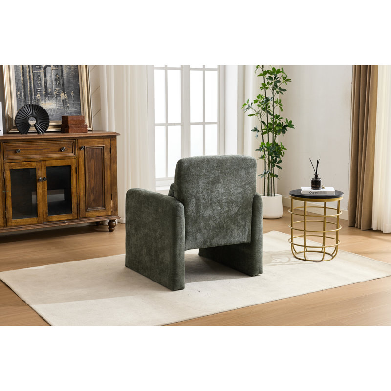 Fauteuil individuel orange et moderne, tissu respirant, construction facile à monter pour les petits espaces. Revêtement en tissu bouclé contemporain, siège en mousse moelleuse, contours carrés, idéal pour la lecture au salon.