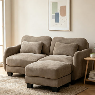 Chenille Loveseat with 1 Matching Ottoman, Ergonomic Curved Arms, Support Cushions & Waist Pillow, Easy Assembly Sofa for Living Room Bedroom
