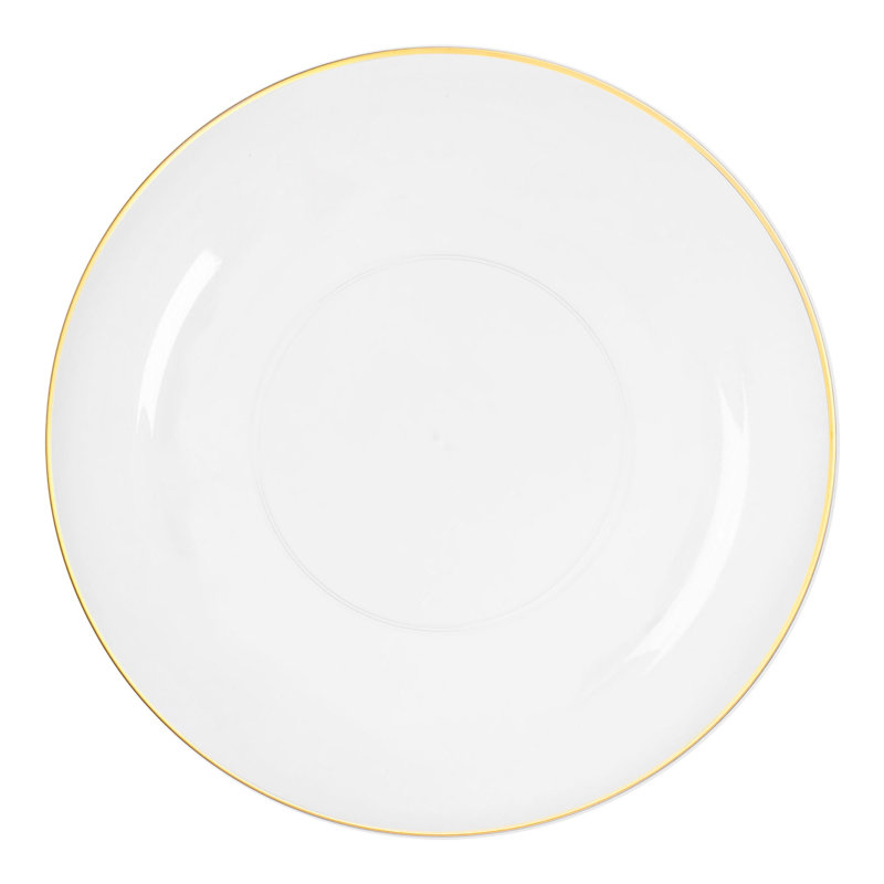 Assiettes plates rondes en plastique organique transparent à bordure dorée (26 cm) - 120 assiettes