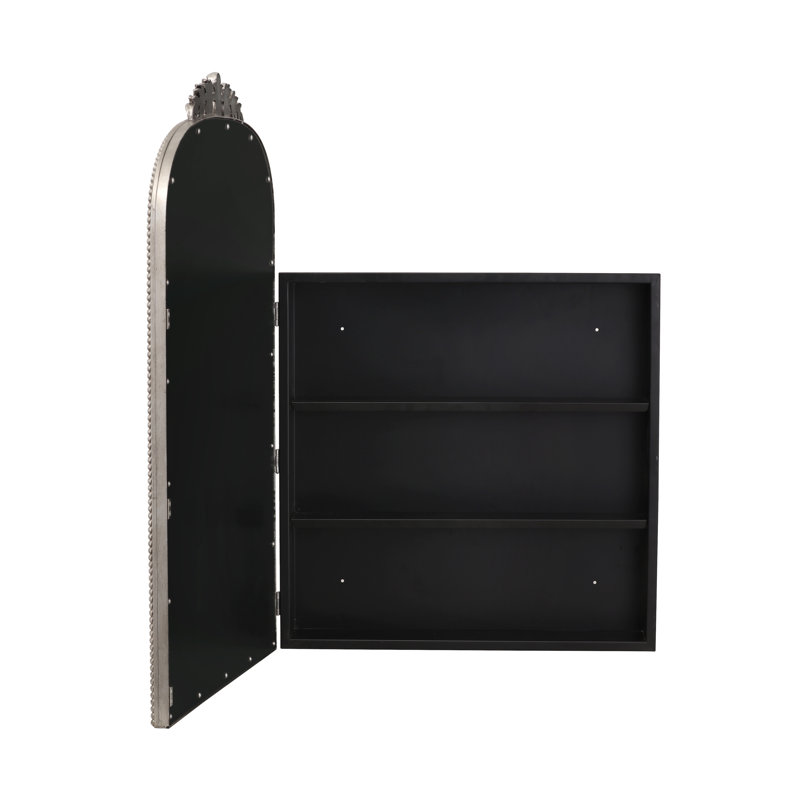 24"W X 36"H Antique Recessed Framed Metal Medicine Cabinet, Antique Silver