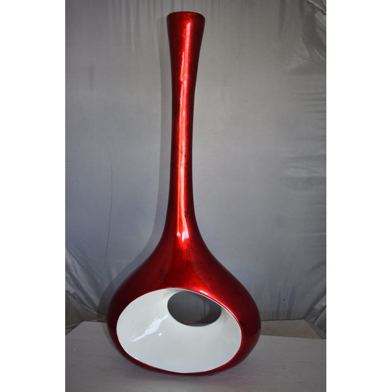 Grand vase moderne en résine Dimensions: 37 po x 14 po x H 19 po, Rouge