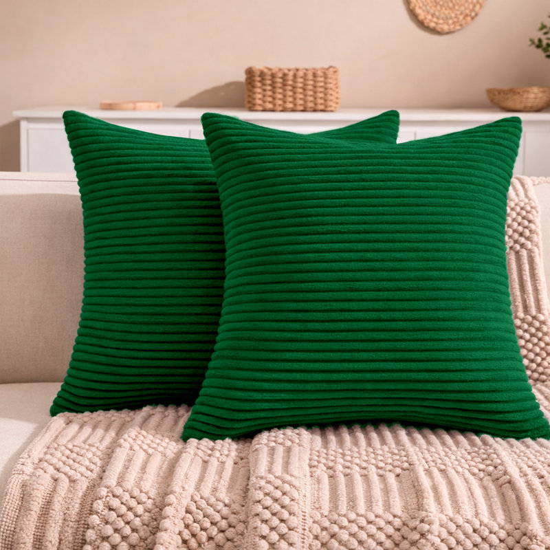 Aspire Homeware Striped Square Velvet Cushion Cover, Emerald, Pack of 2