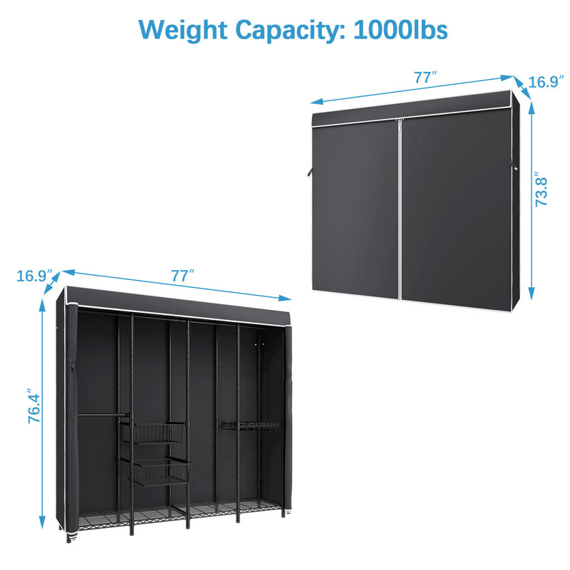 77'' Metal Portable Wardrobes, Black
