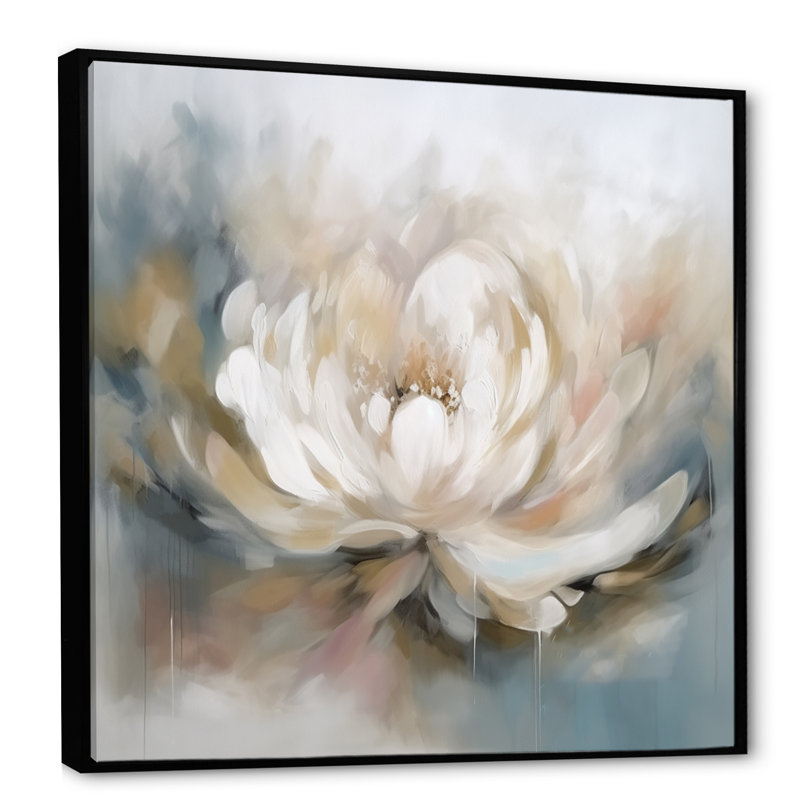 White Lotus Floral Melody, reproduction d'art sur toile, H 16 po x l 16 po, Reproduction avec cadre flottant, Noir