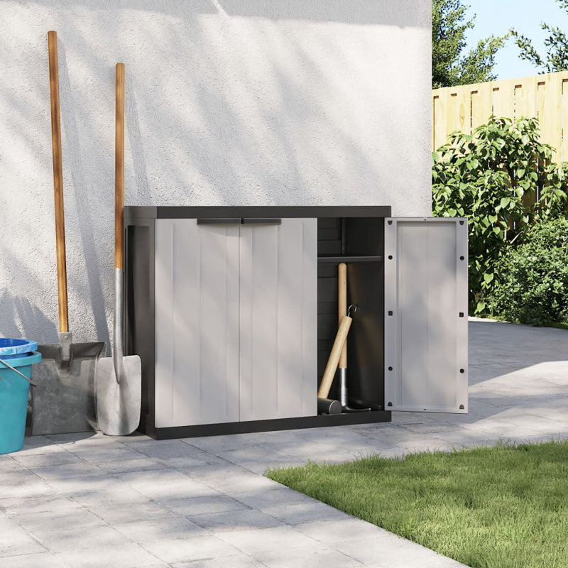 vidaXL Outdoor Storage Cabinet - Weather-Resistant Polypropylene / PP, Adjustable Shelves, Lockable, Compact Design for Garden/Balcony/Patio, Grey & Black, 38.2" x 14.6" x 33.5"