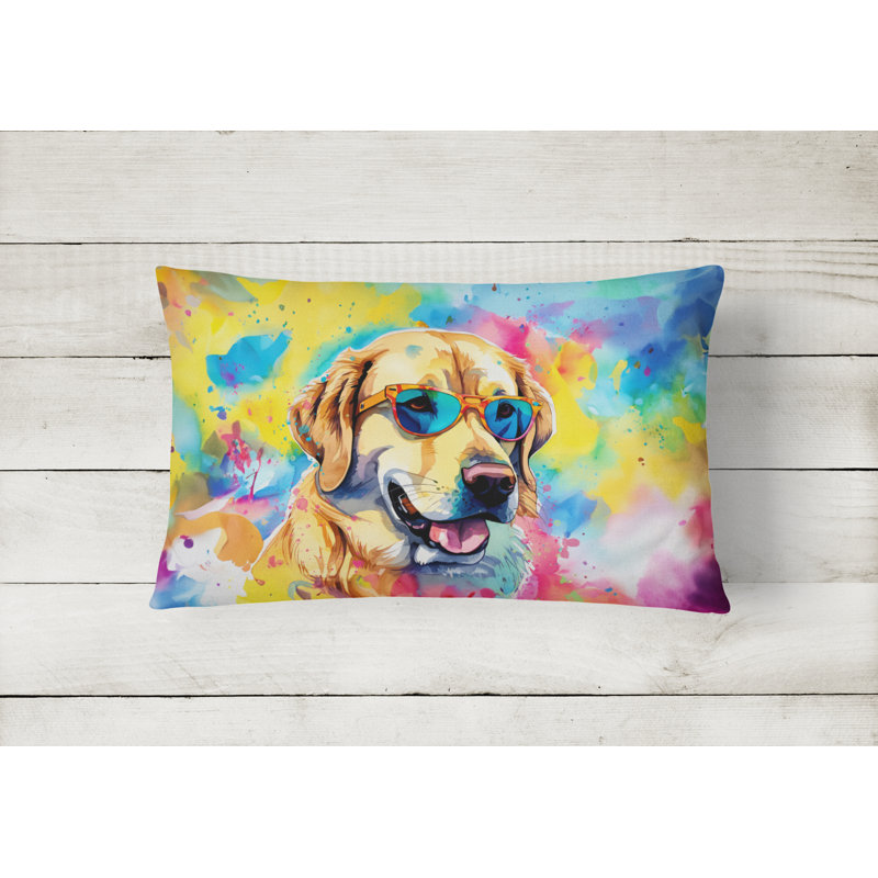 Coussin décoratif jaune en tissu jaune Labrador Hippie Dawg