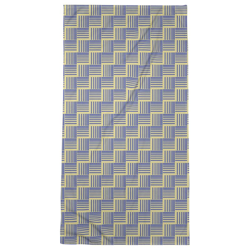 Serviette de plage à rayures tressées classique, Bleu marine clair / jaune