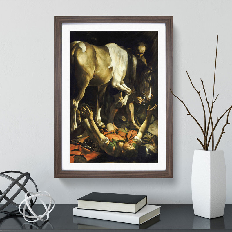 Conversion of St Paul by Caravaggio - Picture Frame Painting, Walnut Framed, 36cm H x 27cm W x 2cm D