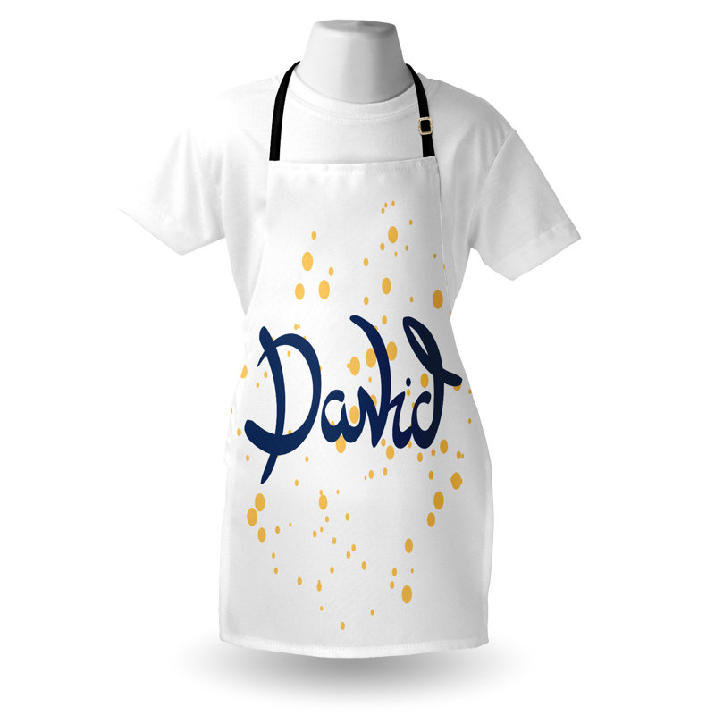 Tablier East Urban Home David unisexe, nom de style lettrage, taille adulte, moutarde bleu foncé