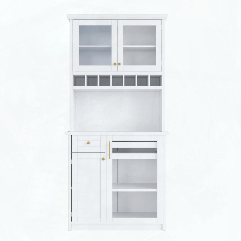Farmhouse Freestanding Buffet Hutch Kitchen Storage Cabinet, White