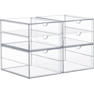 Sorbus Clear Storage and Organizer Bins with 3 Drawers, 2 Pack Stackable Storage Cases for Office, Kitchen, Crafts, and More