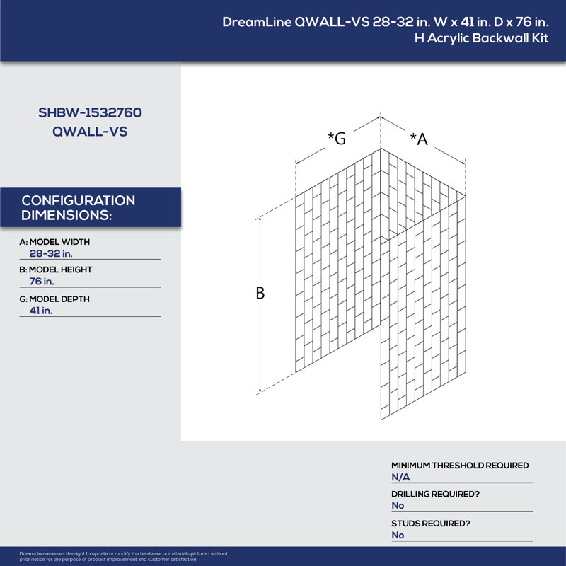 Acrylic Backwall Kit, White, 76" H x 36" W x 41.5" D