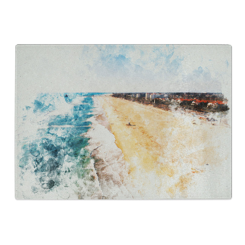 Huntington Beach in California Watercolour Chopping Board, 0.4cm H x 20cm W x 28.5cm L