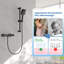 Anti-Scald Thermostatic Shower Column Set, 38°C Safety Lock, 304 Stainless Steel Chrome Finish, Rain Head, 5-Function Square Handheld, Adjustable Bar and 1.5m Hose-134100580-134100575