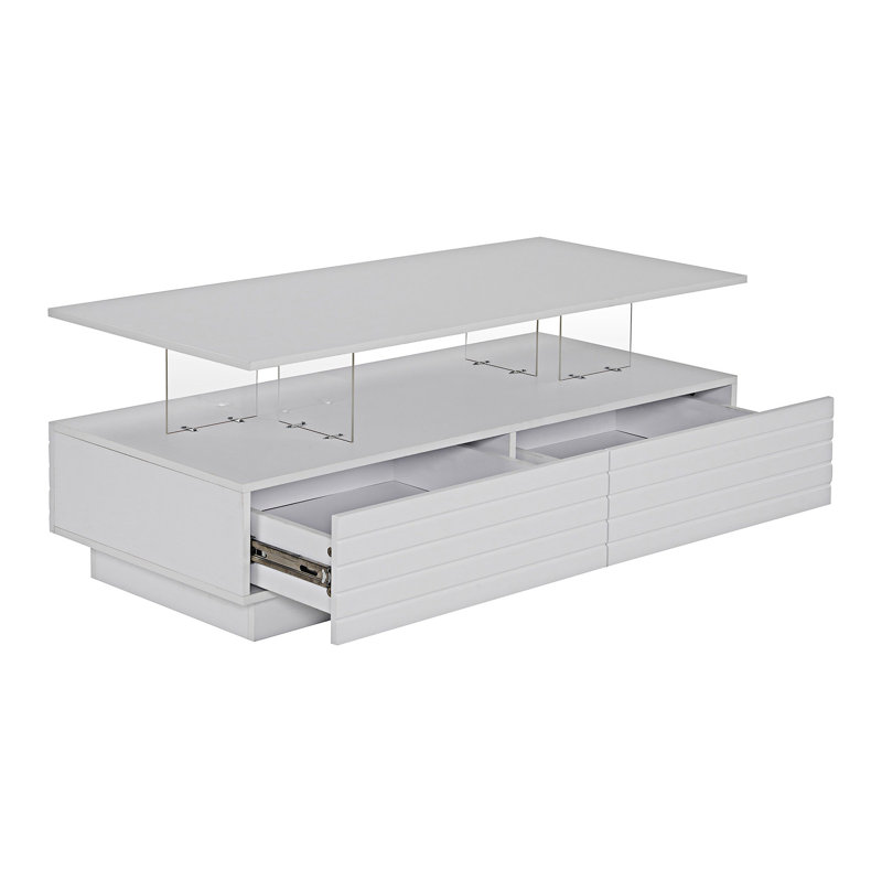 Table basse rectangulaire avec tiroirs, Blanc