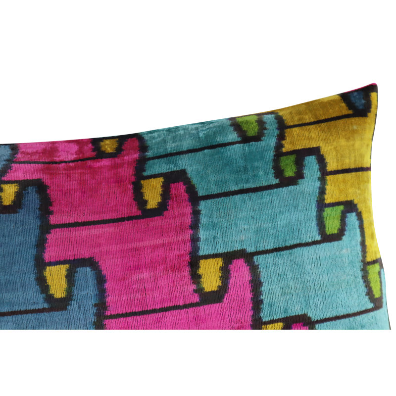 Velvet Rectangular Pillow Cover & Insert, Blue/Pink/Green Geometric 1