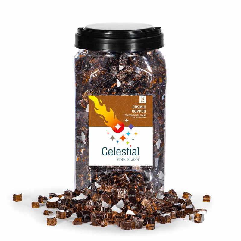 Cosmic Copper Reflective Tempered Fire Glass, 10 Pound Jar