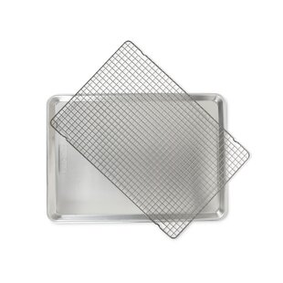 1set Stainless Steel Flat Baking Tray With Grid Rack And Draining