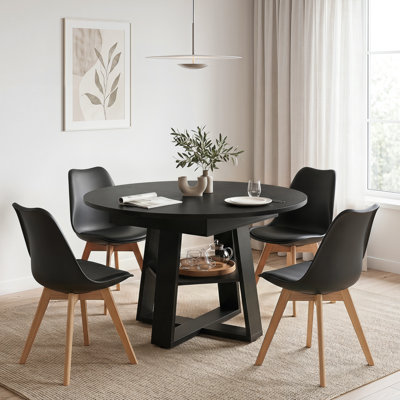 Ameeria Round Extendable Modern Kitchen Dining Table Set With 32.8"H Dining Chair