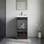 Meuble-lavabo sur pied et armoire avec lavabo en résine, rangement compact pour salle de bain avec une porte et 2 tablettes intérieures