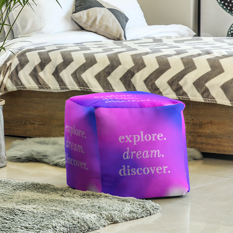 Upholstered Ottoman, Blue/Fuchsia