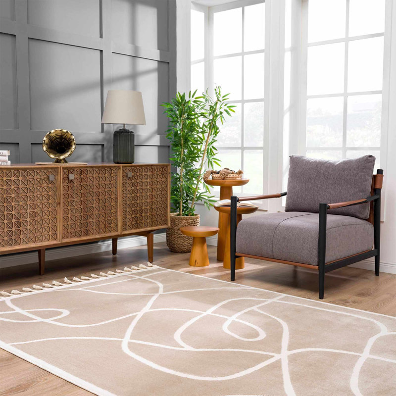 Tomaso Abstract Machine Woven Polypropylene Area Rug in Brown, Rectangle 7'10" x 10'