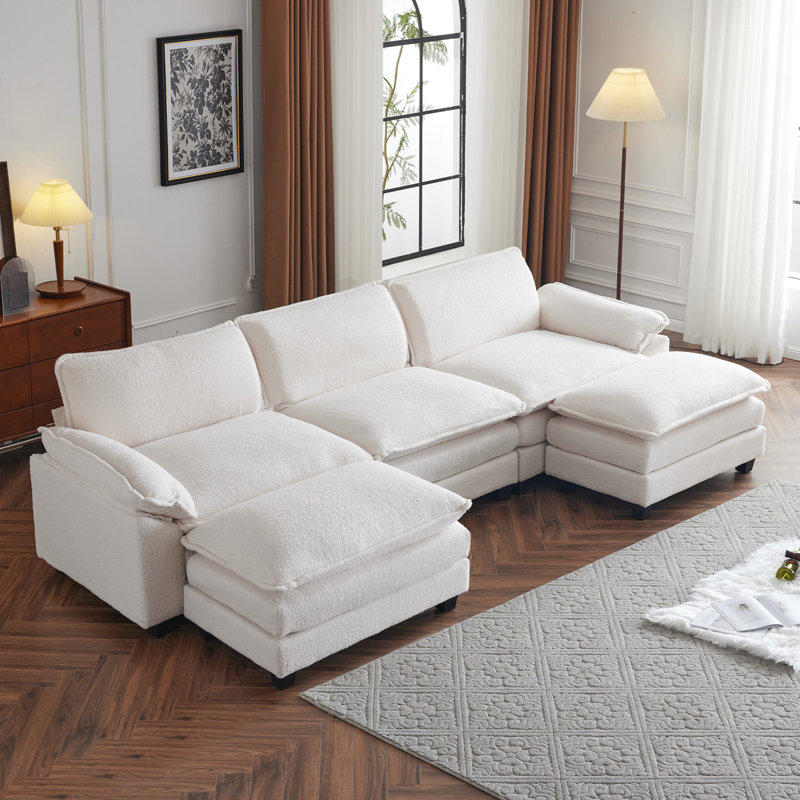 Canapé modulaire à 3 places avec 2 repose-pieds Latitude Run®, Chenille blanche